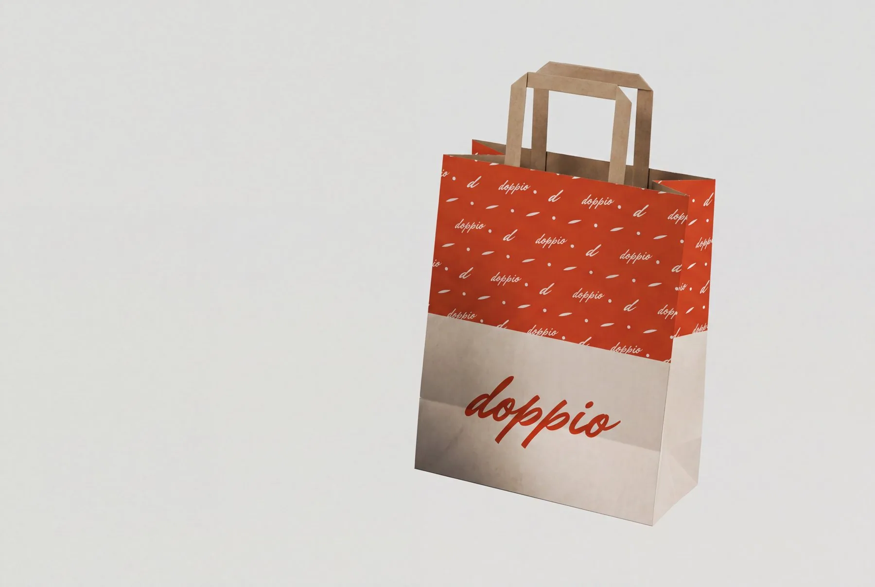 Take-away paper bag: brush pattern on top, the logo on kraft below