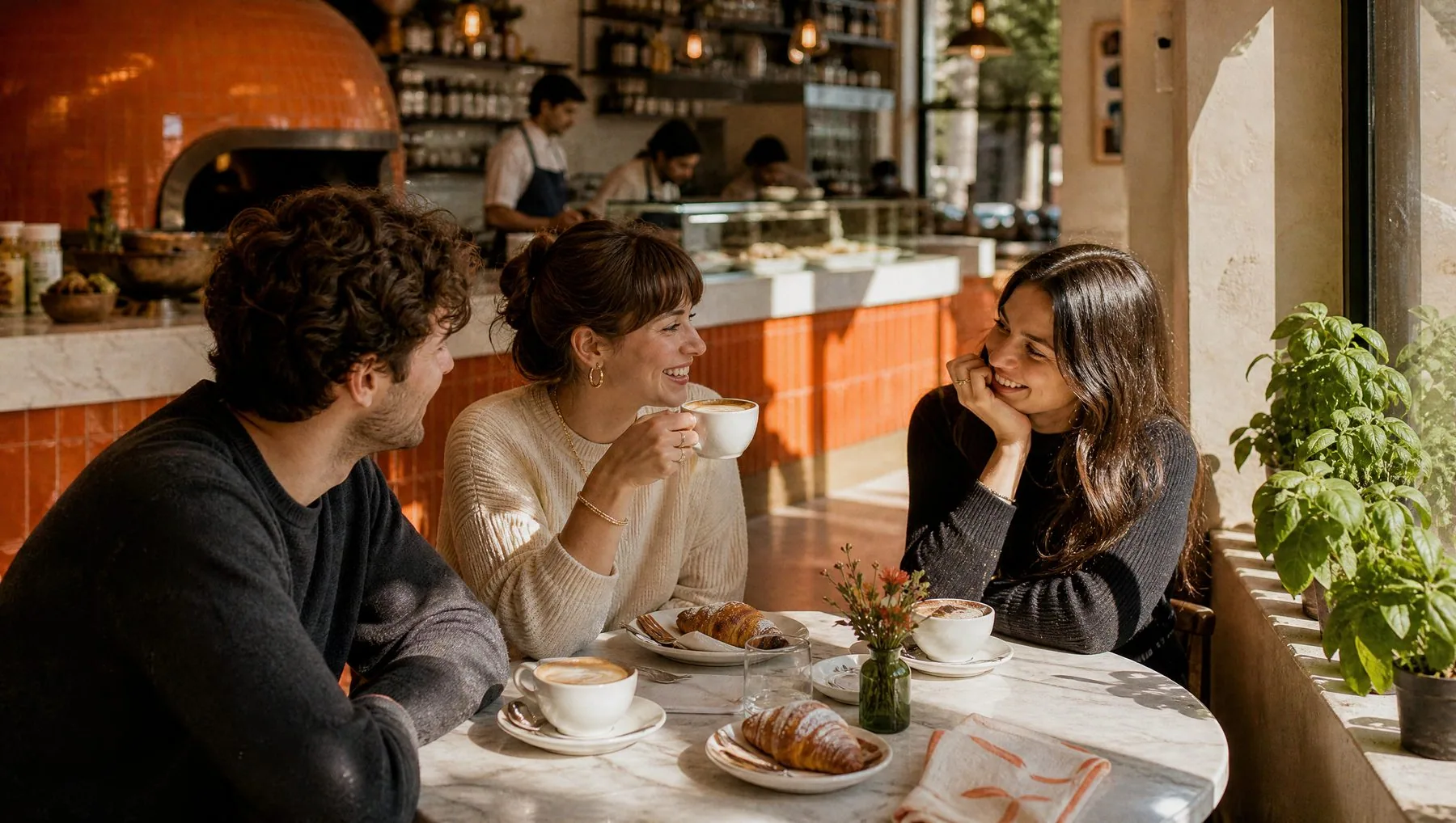 Friends over cappuccino and cornetti in the morning