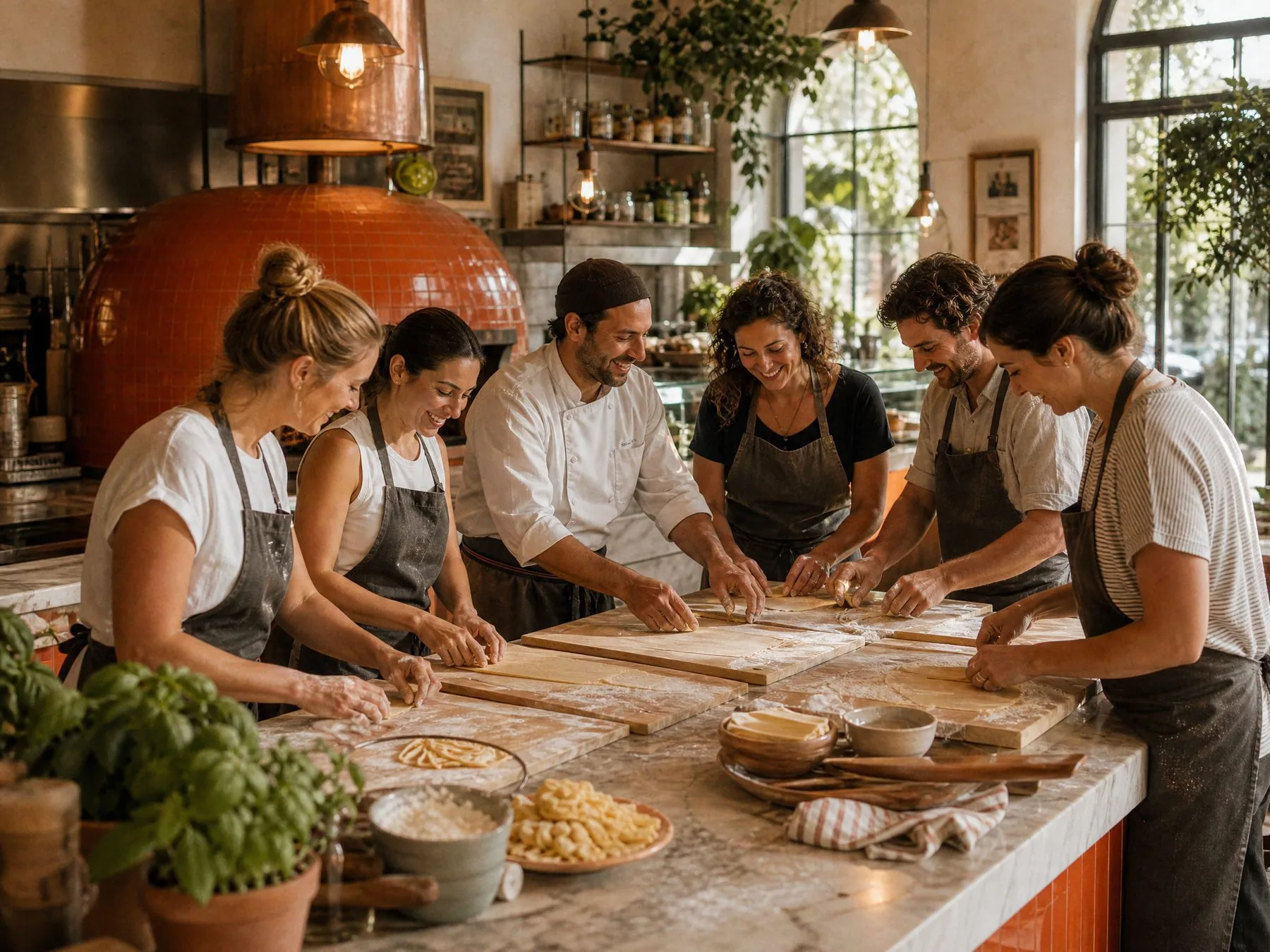 Pasta workshop in aprons