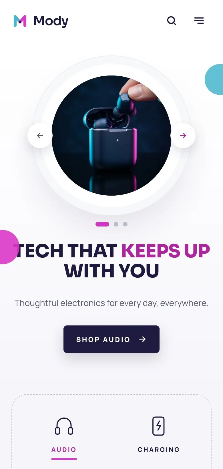 Mody website on a phone