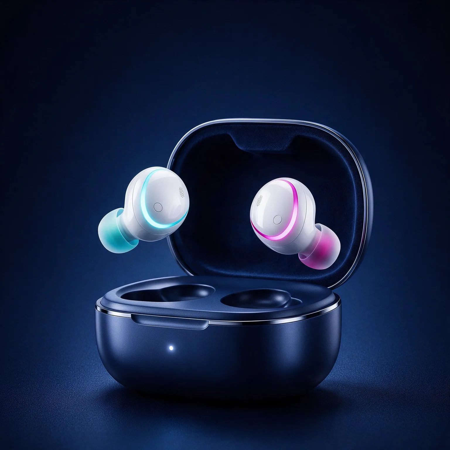 Featured earbuds floating above their case