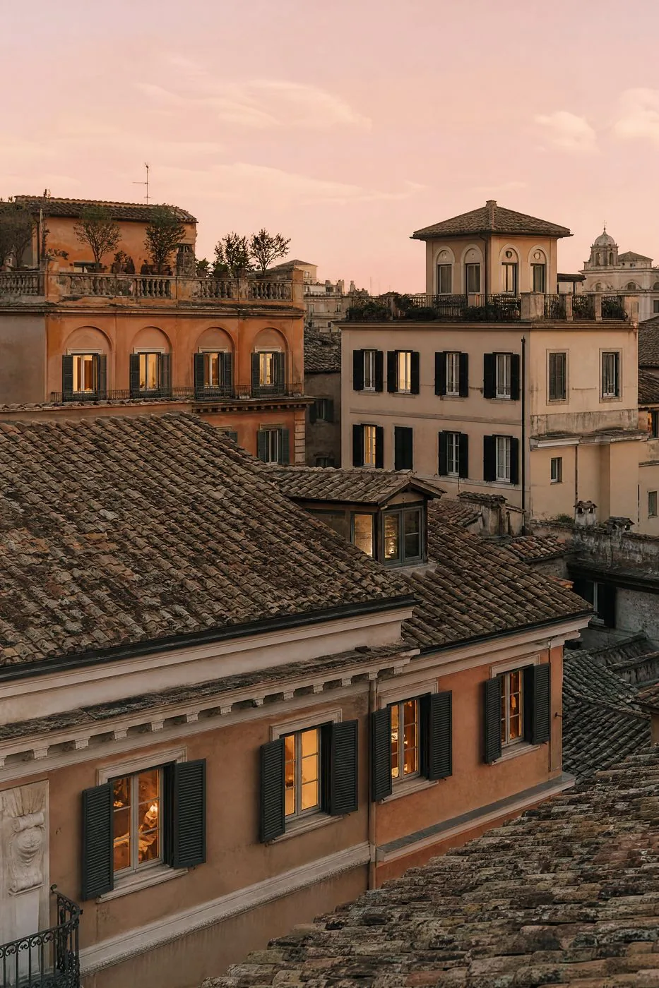 Old-town rooftops at dusk