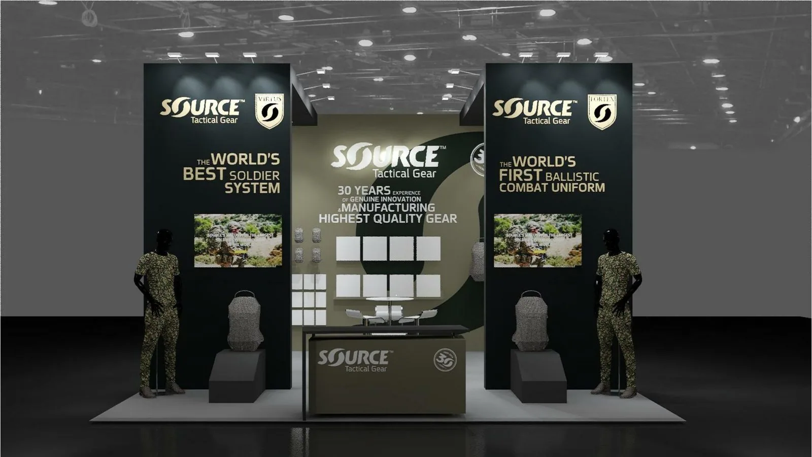 SOURCE Tactical Gear black and gold booth render