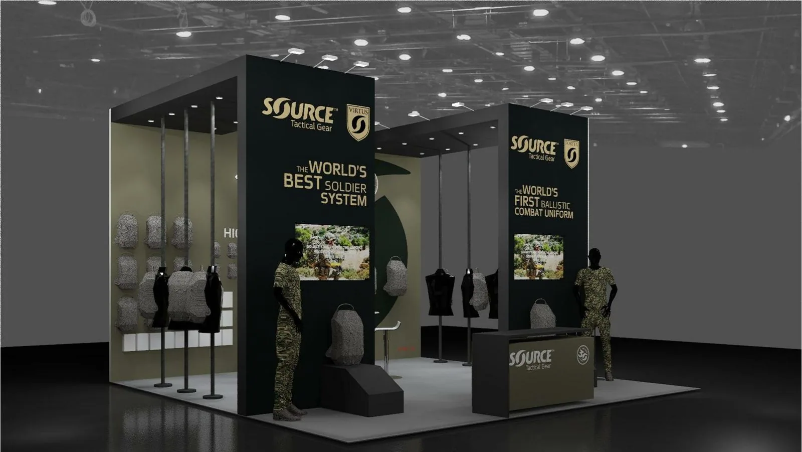 SOURCE Tactical Gear black and gold booth render