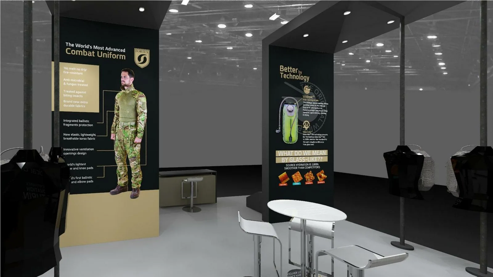SOURCE Tactical Gear black and gold booth render