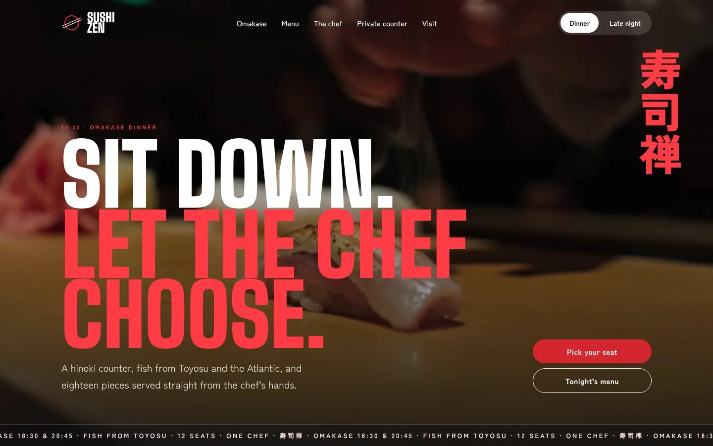 Website at dinner: full-bleed video hero