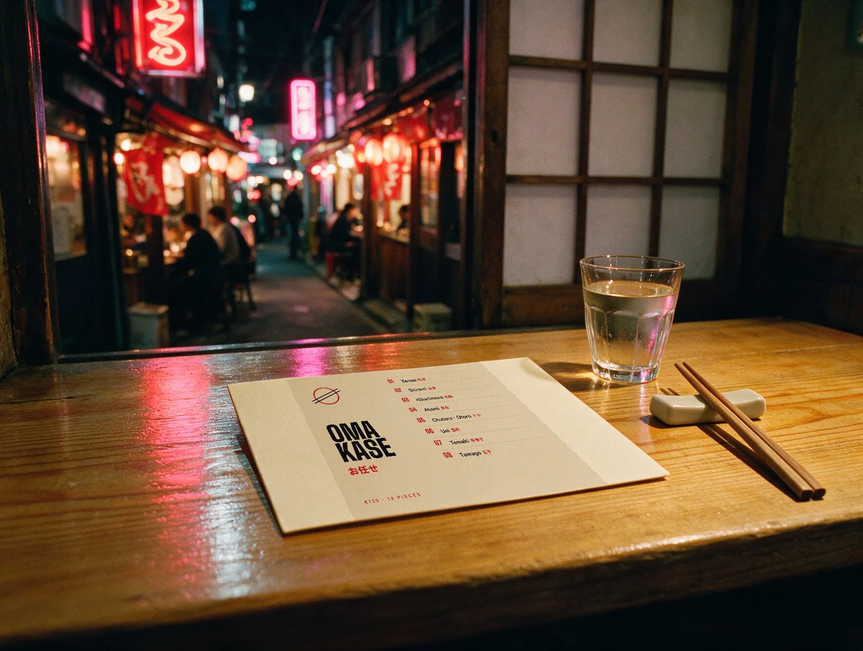 The omakase card on the counter