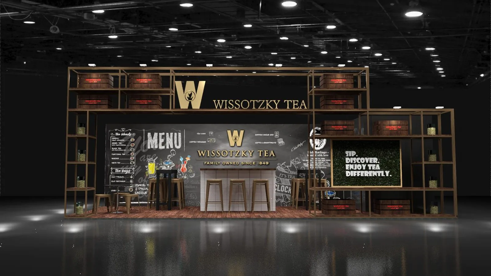 Wissotzky Tea shelf booth render