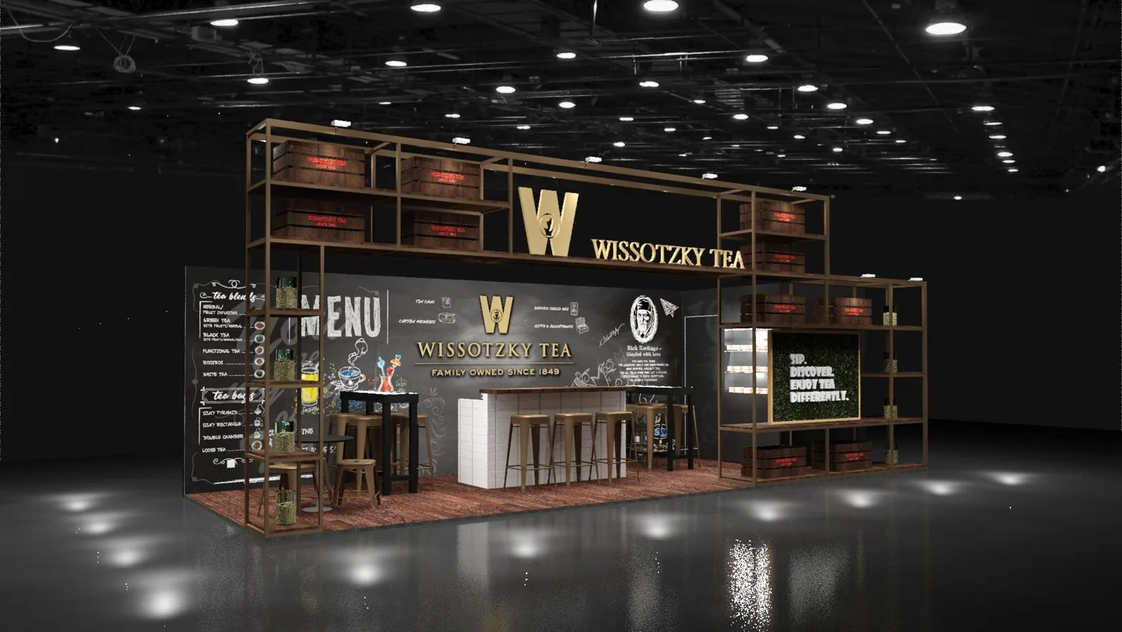 Wissotzky Tea shelf booth render