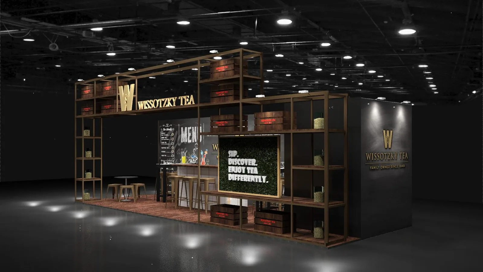Wissotzky Tea shelf booth render